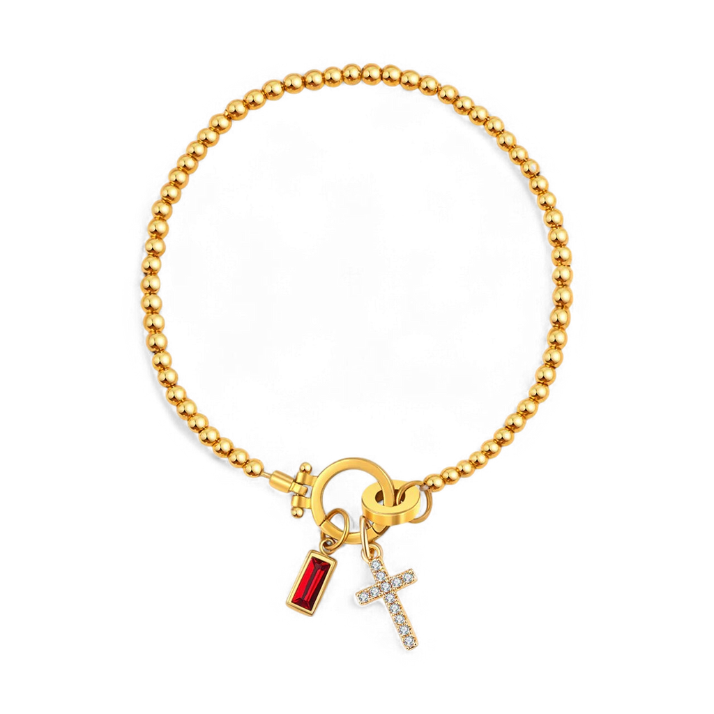 Eli – Geburtsstein-Armband mit Kreuzanhänger