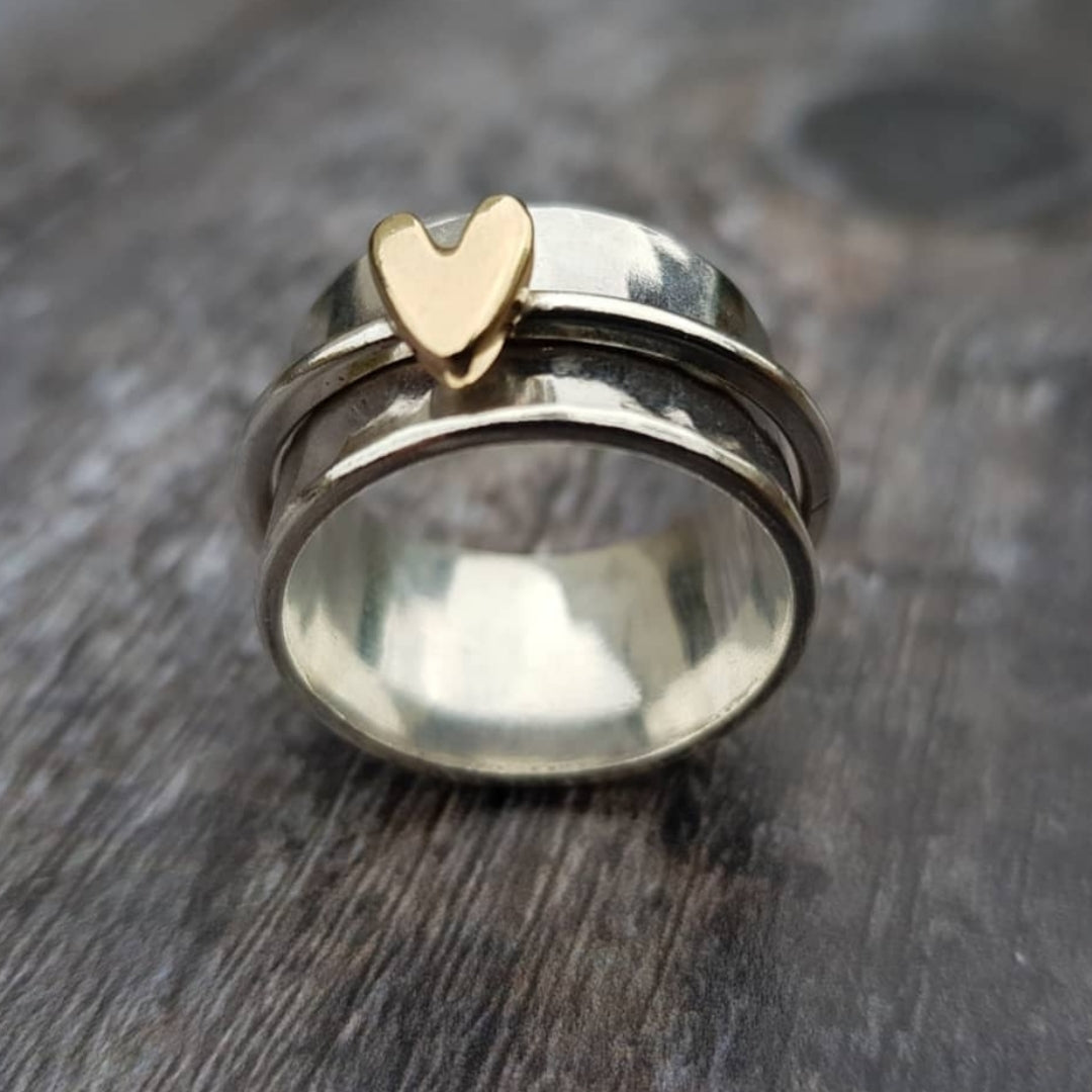 Lanie – Vintage-Ring Goldenes Herz in Silber