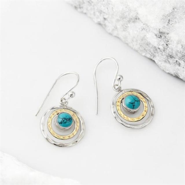 Astrid – Ohrringe Boho Saturn mit Türkis in Silber und Gold