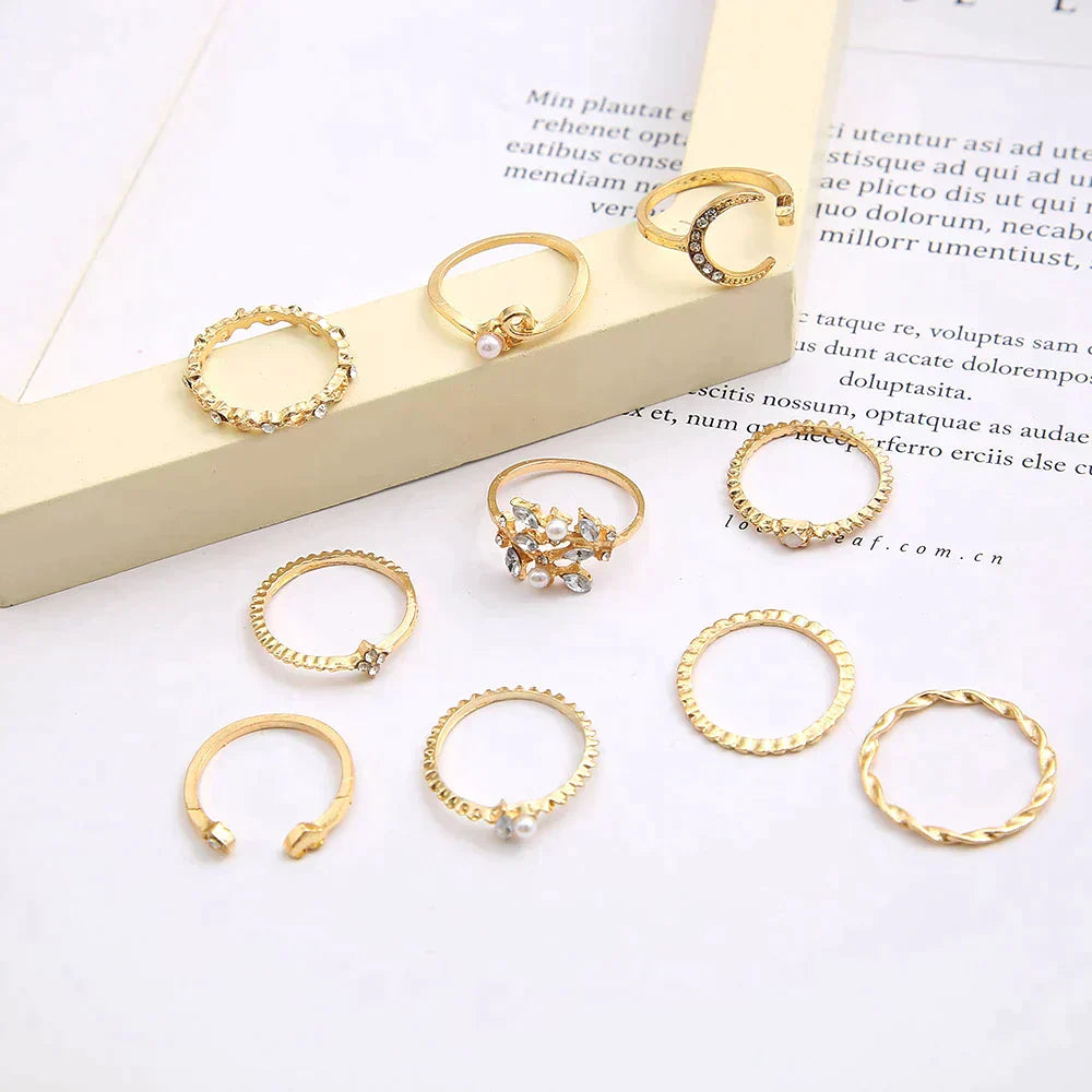 Anne – Set aus 10 Boho-Ringen in Gold und Silber