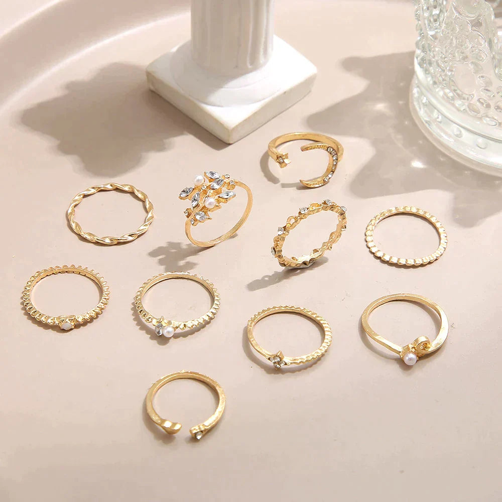 Anne – Set aus 10 Boho-Ringen in Gold und Silber