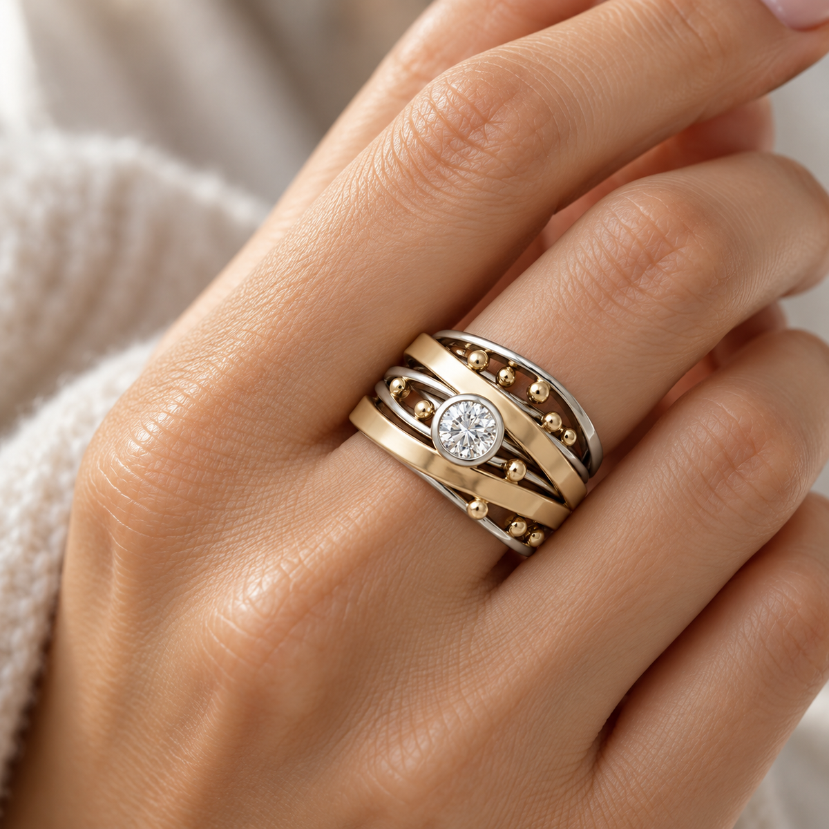 Damen-Vintage-Ring mit eingelegten Schmuckstein-Akzenten