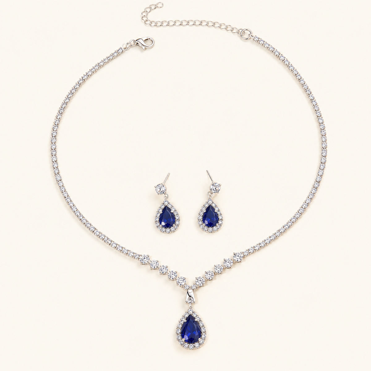3-teiliges Damen Schmuckset mit Tropfen-Design und Steinakzenten für Halskette und Ohrringe