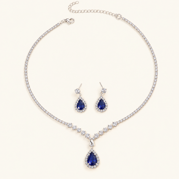 3-teiliges Damen Schmuckset mit Tropfen-Design und Steinakzenten für Halskette und Ohrringe