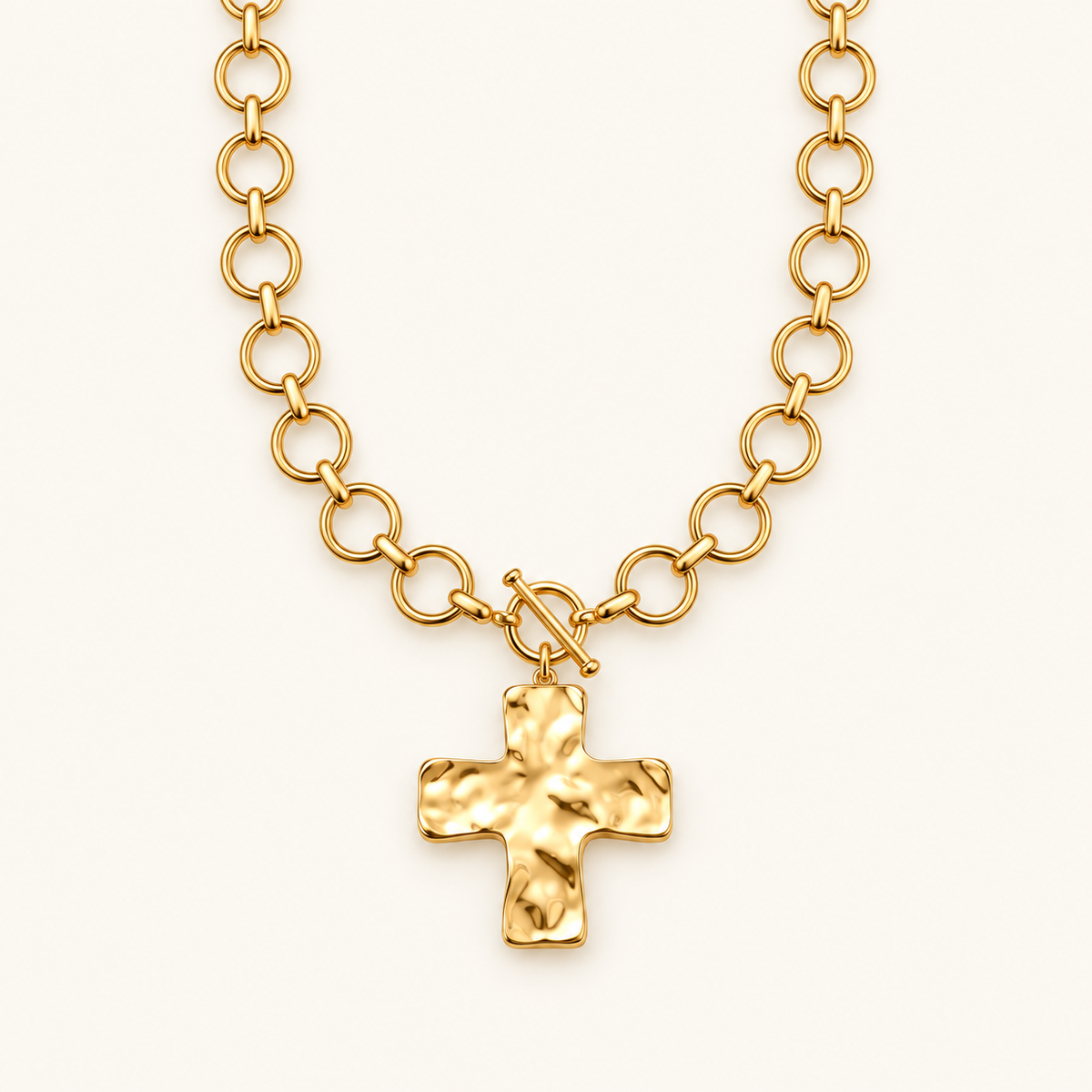Kreuz-Anhängerkette für Damen mit Rundgliederkette und Knebelverschluss