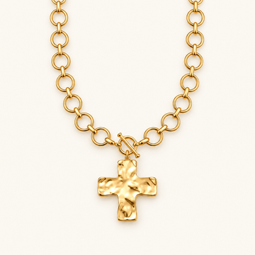 Kreuz-Anhängerkette für Damen mit Rundgliederkette und Knebelverschluss