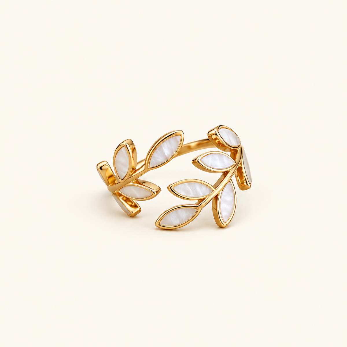 Damen Ring mit verstellbarem Blätter-Design und dekorativem Stein