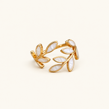 Damen Ring mit verstellbarem Blätter-Design und dekorativem Stein