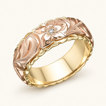 Damen Vintage-Ring mit Blütenmotiv und gravierten Blattverzierungen