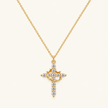 Damen Anhängerkette mit Kreuz- und Kronenmotiv und Steinbesatz