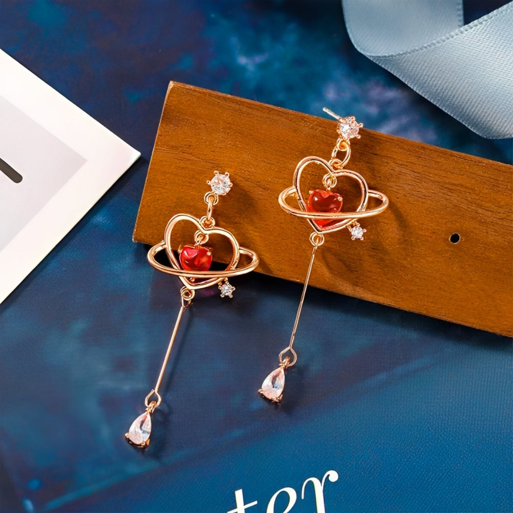 Damen Ohrhänger mit Herz-Design und feiner Kette