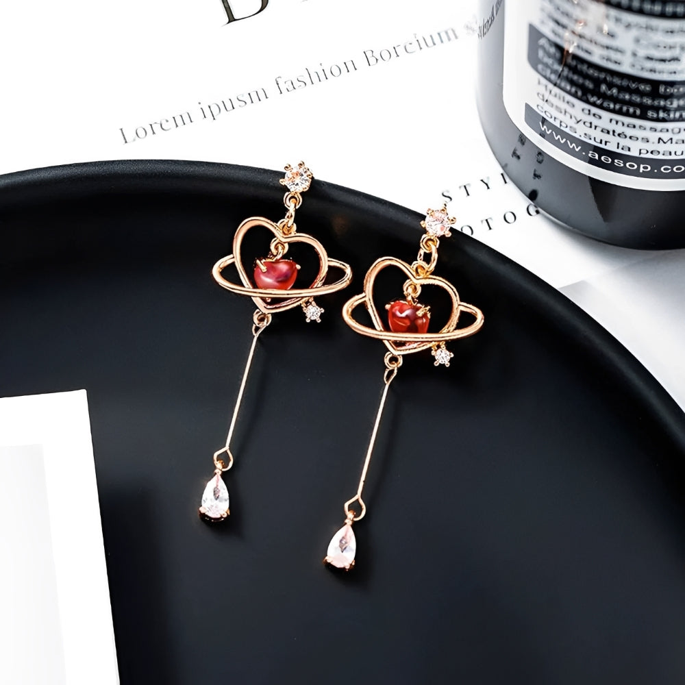Damen Ohrhänger mit Herz-Design und feiner Kette