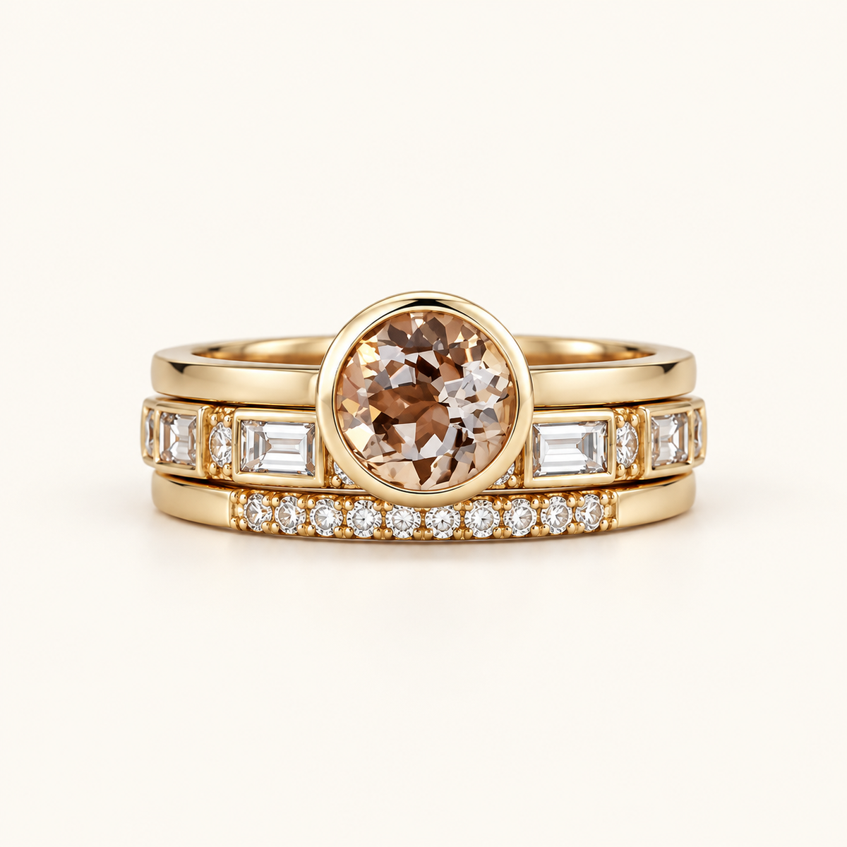 Damen Ring-Set mit eingefassten Steinverzierungen