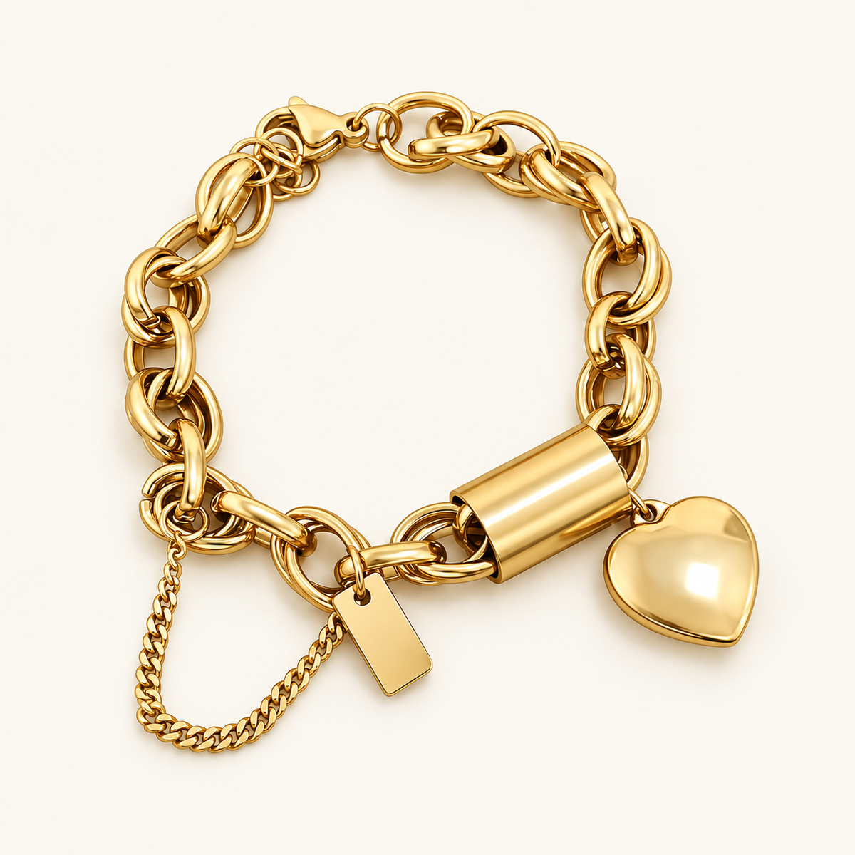 Statement-Kettenarmband für Damen mit Herzanhängern und mehrlagigen Kettendetails