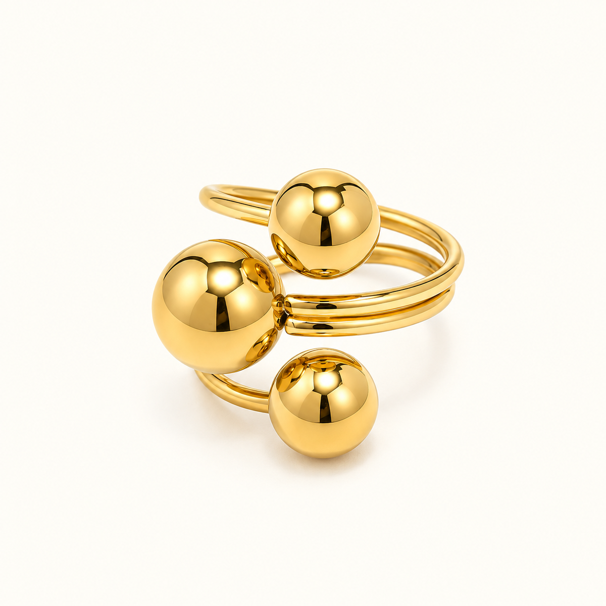 Verstellbarer Offener Ring für Damen mit Drei-Kugel-Design und Mehrband-Struktur