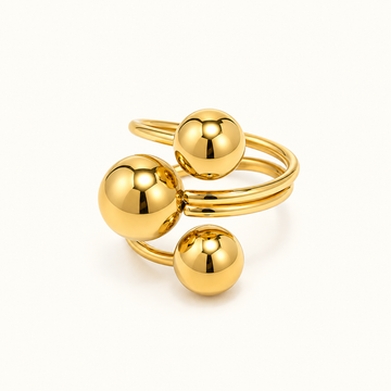 Verstellbarer Offener Ring für Damen mit Drei-Kugel-Design und Mehrband-Struktur