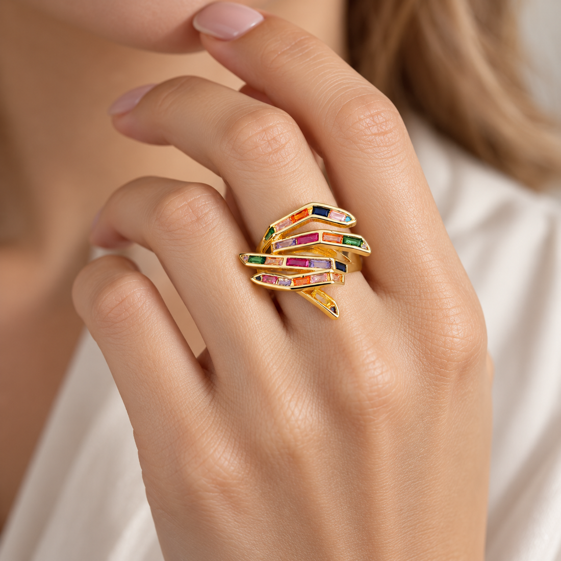 Verstellbarer Damen Statement-Ring mit geometrischem Klauen-Design