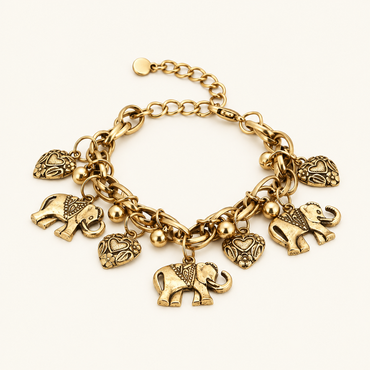 Damen Vintage Fußkette mit Elefanten- und Herzanhängern