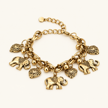 Damen Vintage Fußkette mit Elefanten- und Herzanhängern