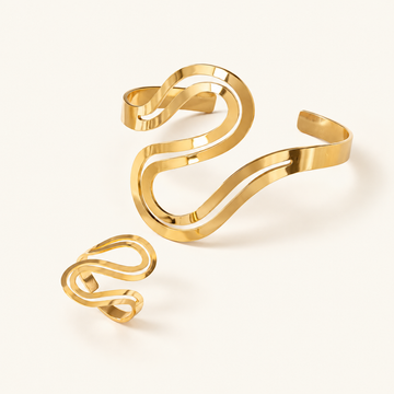 Damen verstellbares Armband- und Ring-Set mit zeitgemäßem Wirbeldesign