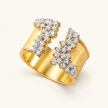 Damen verstellbarer offener Statement-Ring mit strukturiertem Band und Steindetails