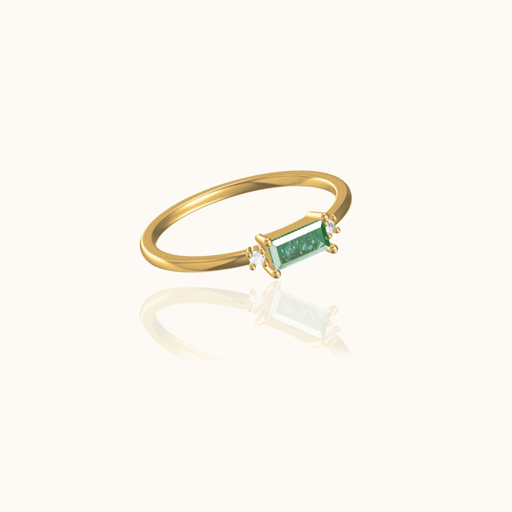 Fen - Zarter Baguette-Ring mit grünem Zirkonia
