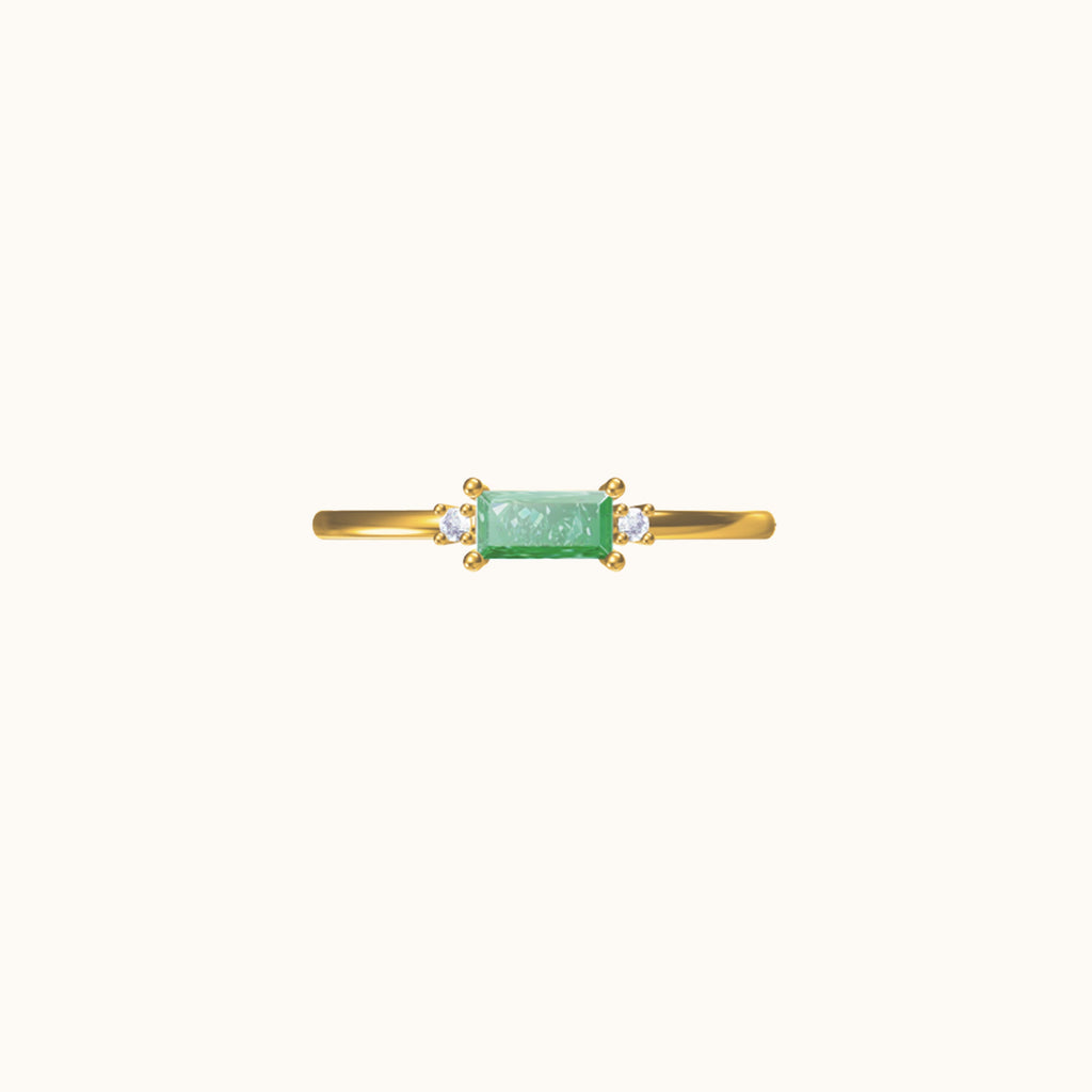 Fen - Zarter Baguette-Ring mit grünem Zirkonia