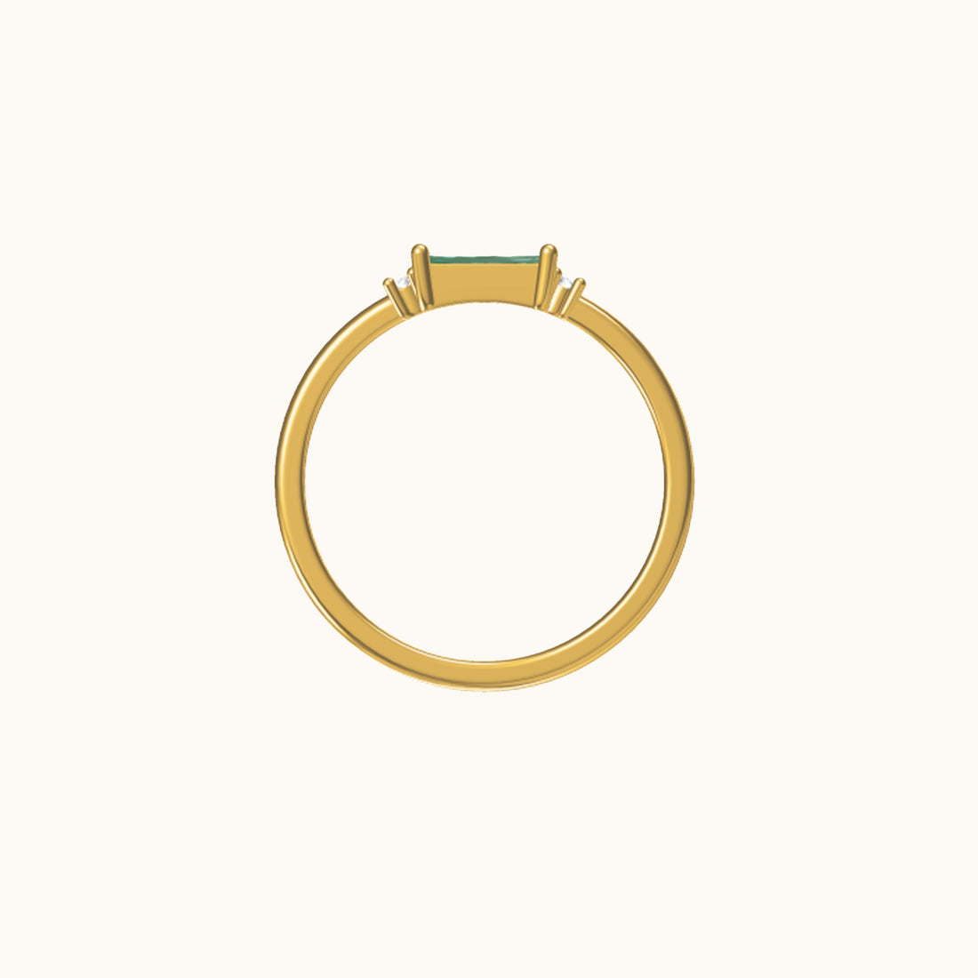 Fen – Zarter Baguette-Ring mit grünem Detail