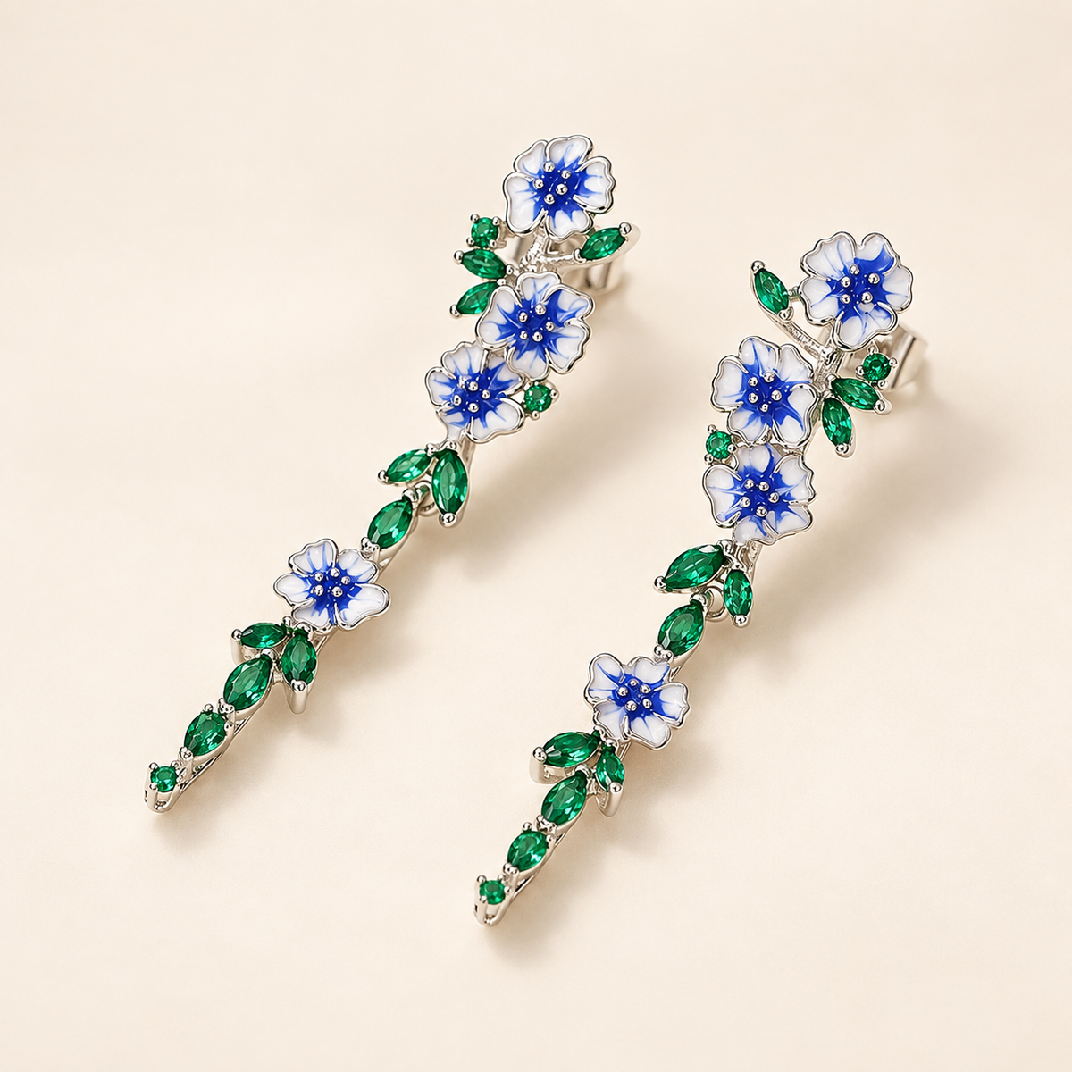 Damen Hängeohrringe mit Blumen- und Kettendesign - Paar