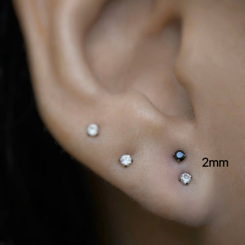 2mm CZ Ohrringe ohne Gewinde mit flachem Rücken
