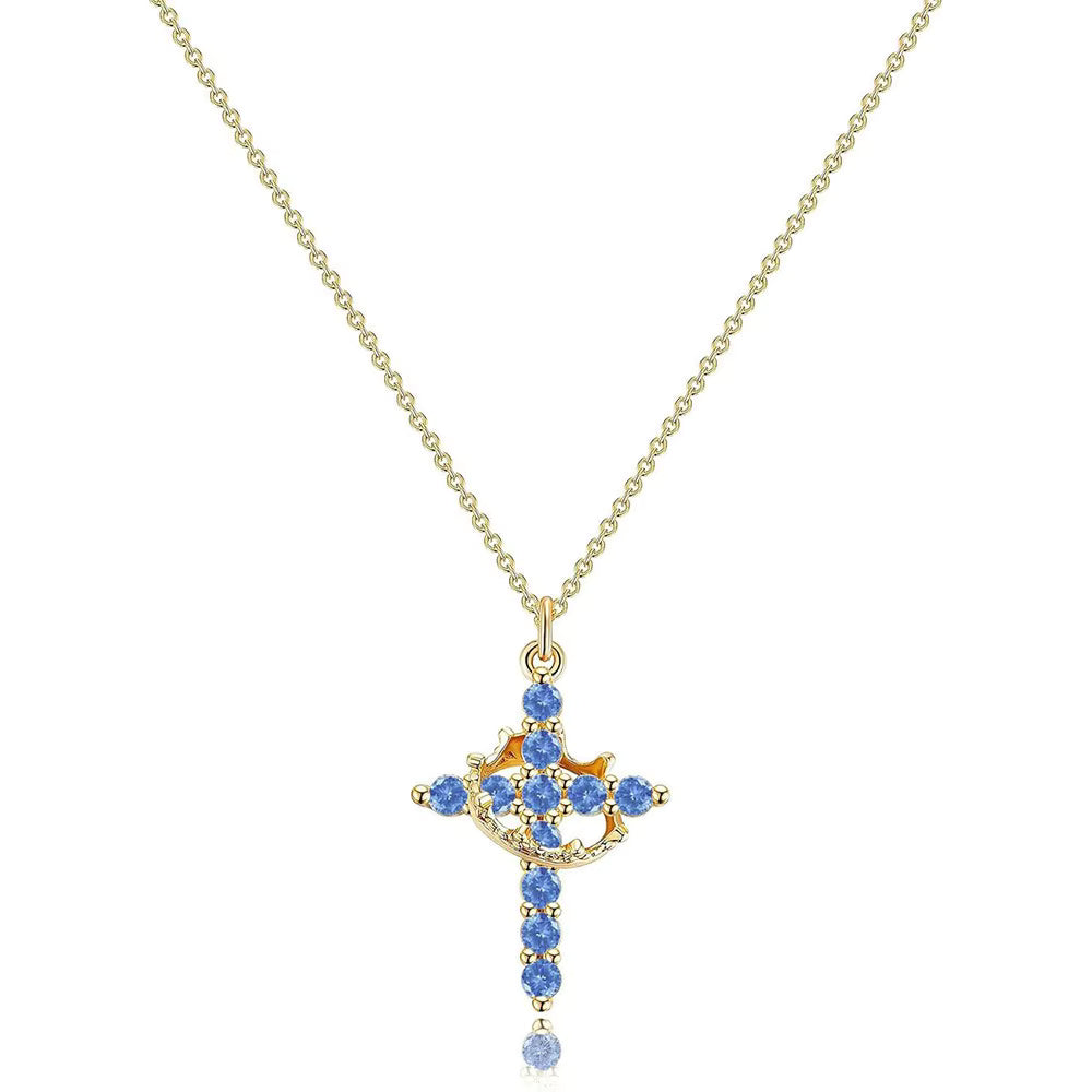 Damen Anhängerkette mit Kreuz- und Kronenmotiv und Steinbesatz