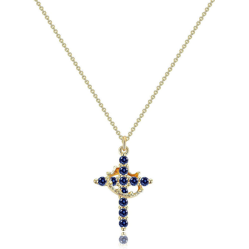 Damen Anhängerkette mit Kreuz- und Kronenmotiv und Steinbesatz