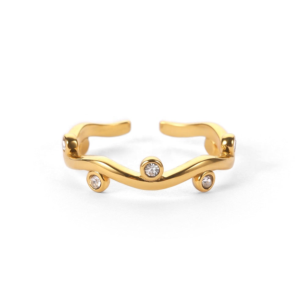 Willow – Ring Blatt Gold mit Zirkonia Verstellbar