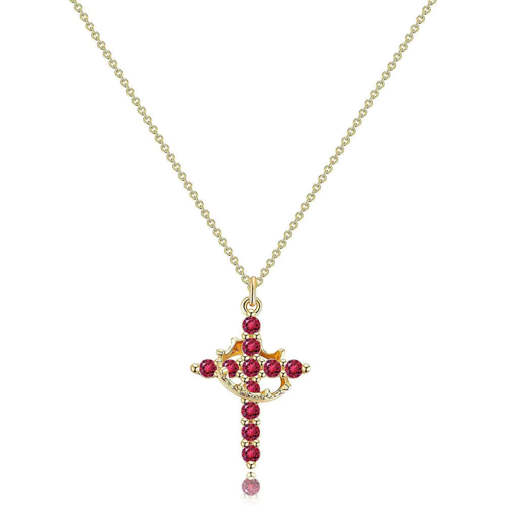 Damen Anhängerkette mit Kreuz- und Kronenmotiv und Steinbesatz