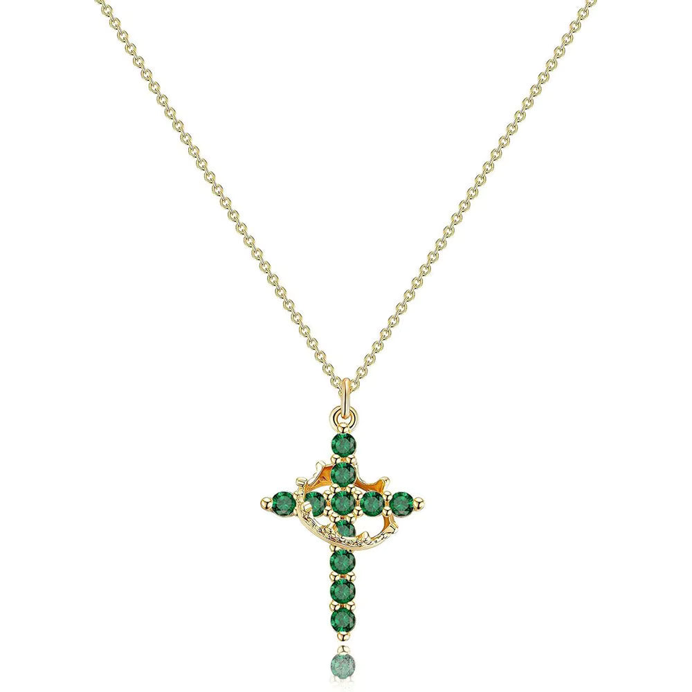 Damen Anhängerkette mit Kreuz- und Kronenmotiv und Steinbesatz