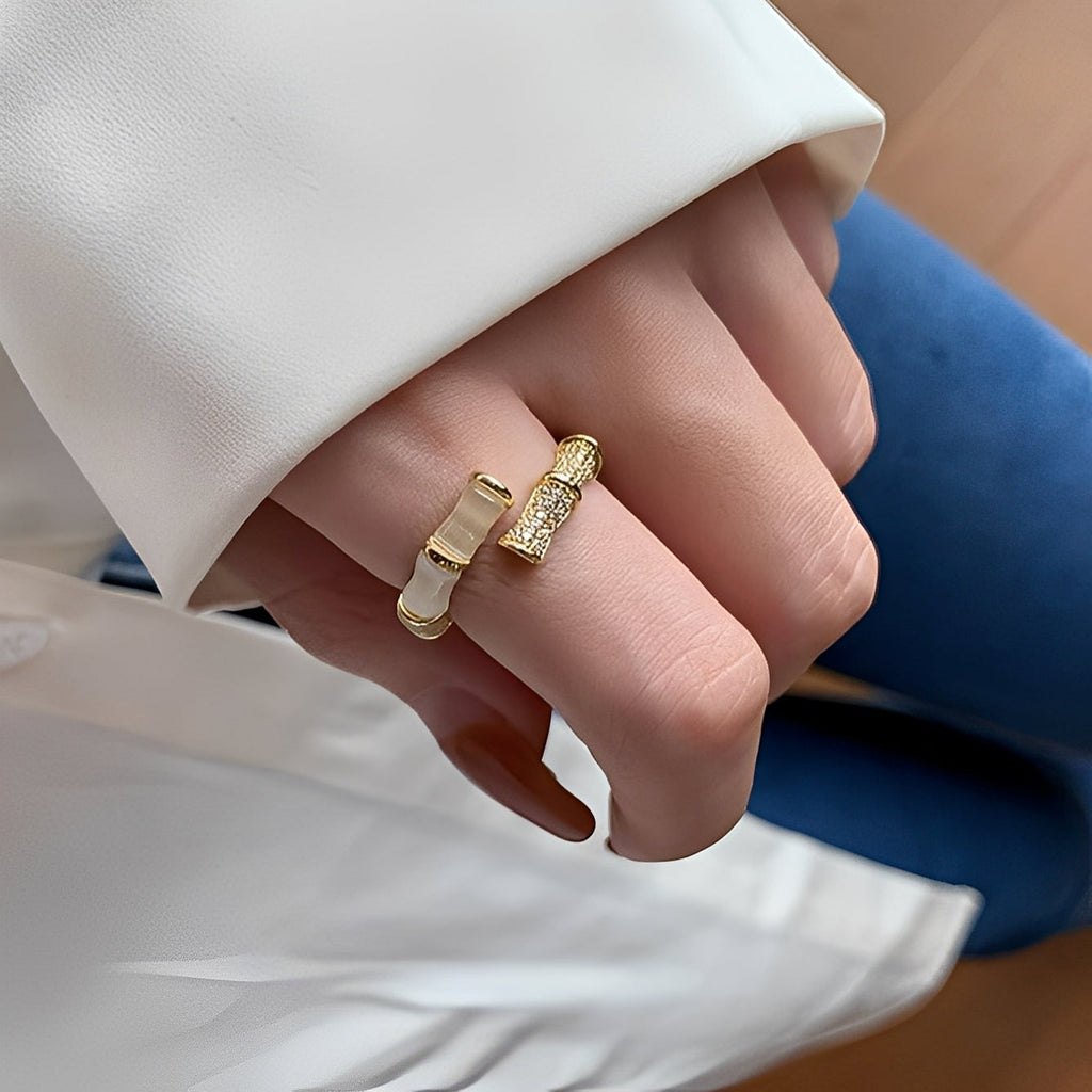 Lysiane – Verstellbarer Ring im Bambusdesign aus Gold