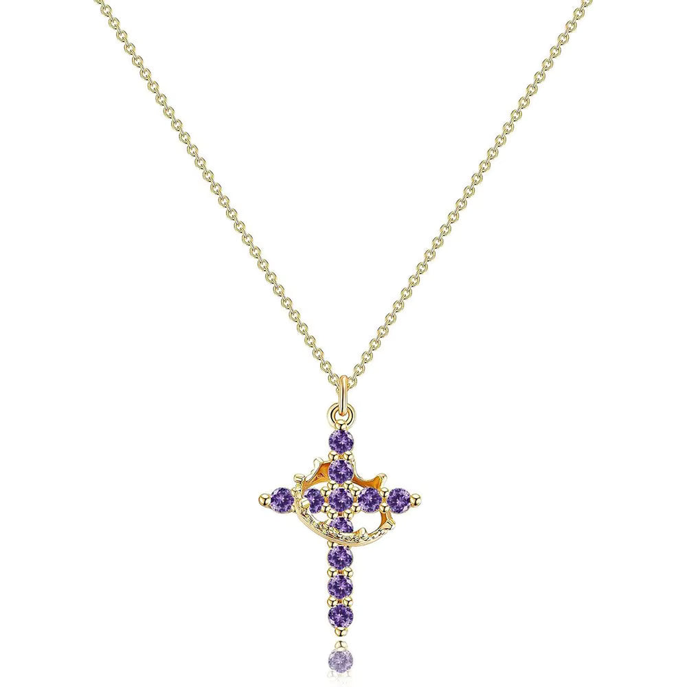 Damen Anhängerkette mit Kreuz- und Kronenmotiv und Steinbesatz