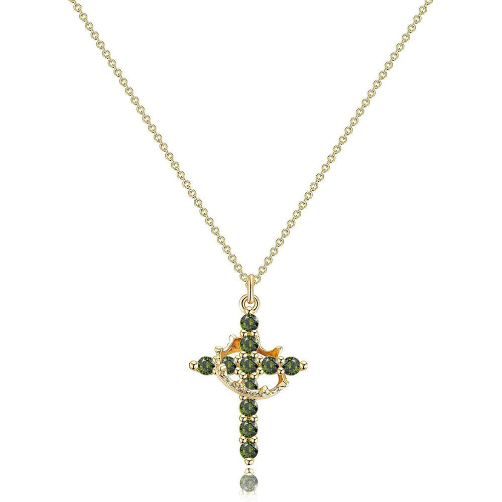 Damen Anhängerkette mit Kreuz- und Kronenmotiv und Steinbesatz