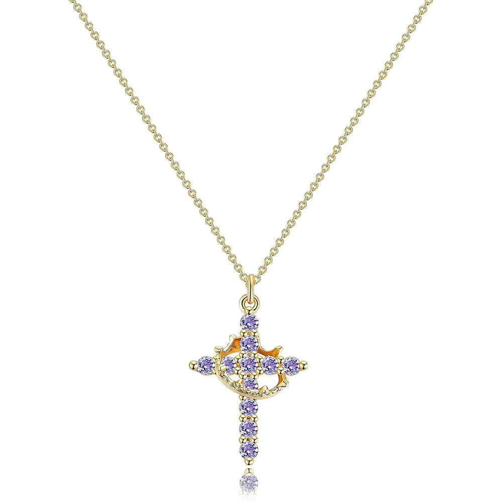 Damen Anhängerkette mit Kreuz- und Kronenmotiv und Steinbesatz