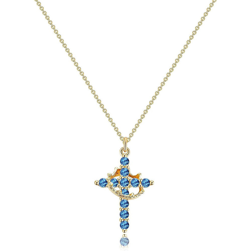 Damen Anhängerkette mit Kreuz- und Kronenmotiv und Steinbesatz