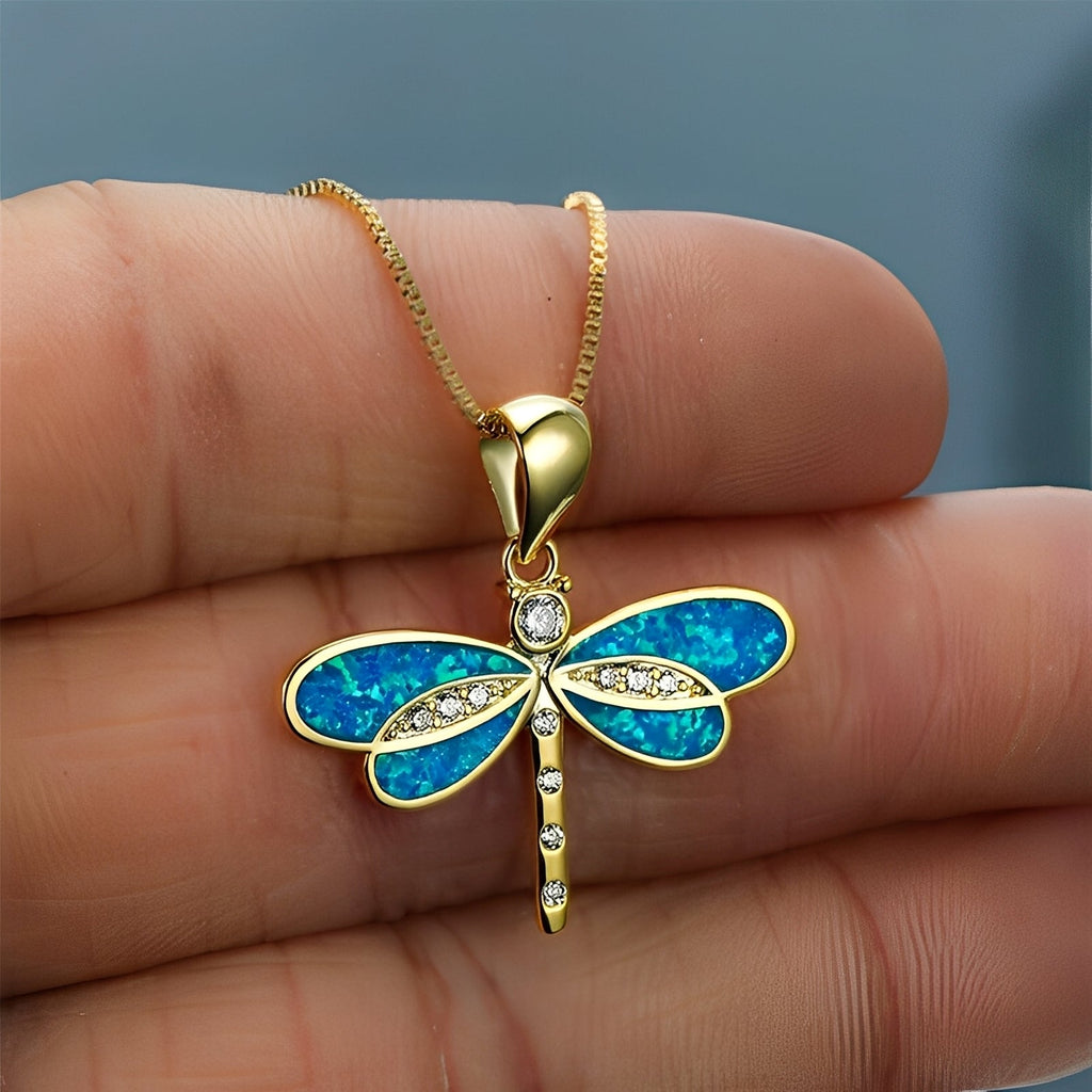 Priya – Halskette Libelle Gold mit Opal