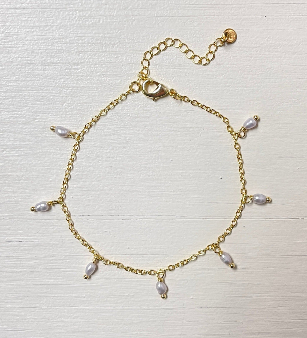 Goldene Kette für das Fußgelenk aus Süßwasserperlen