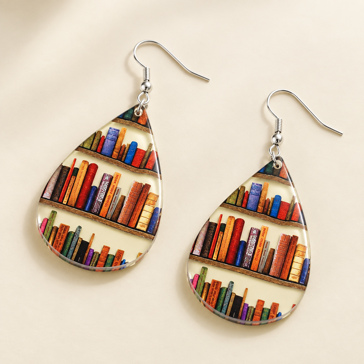 Kettenohrringe für Damen mit Buch- und Bibliotheksmotiven