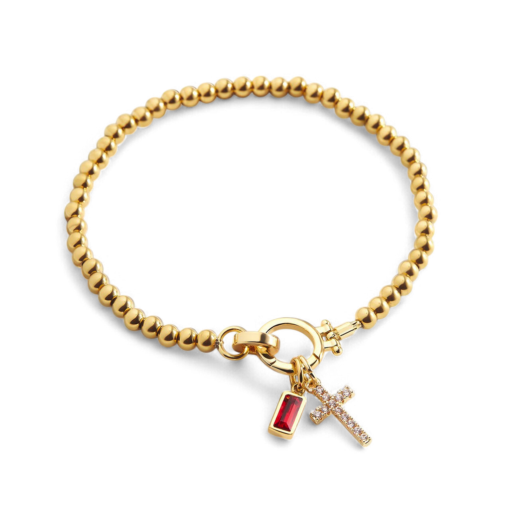 Eli – Geburtsstein-Armband mit Kreuzanhänger