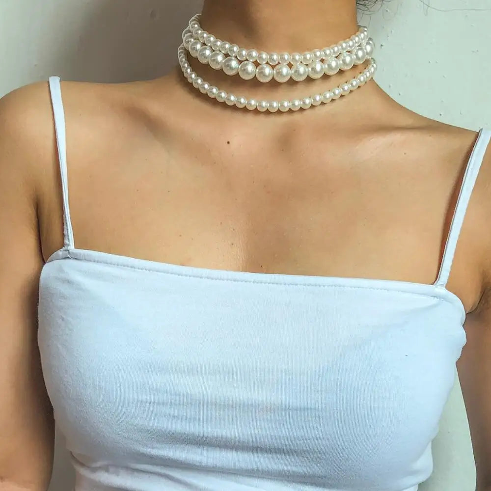 Perlen Chocker Halskette Set - (3er Set) Perlenkette