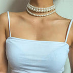 Perlen Chocker Halskette Set - (3er Set) Perlenkette