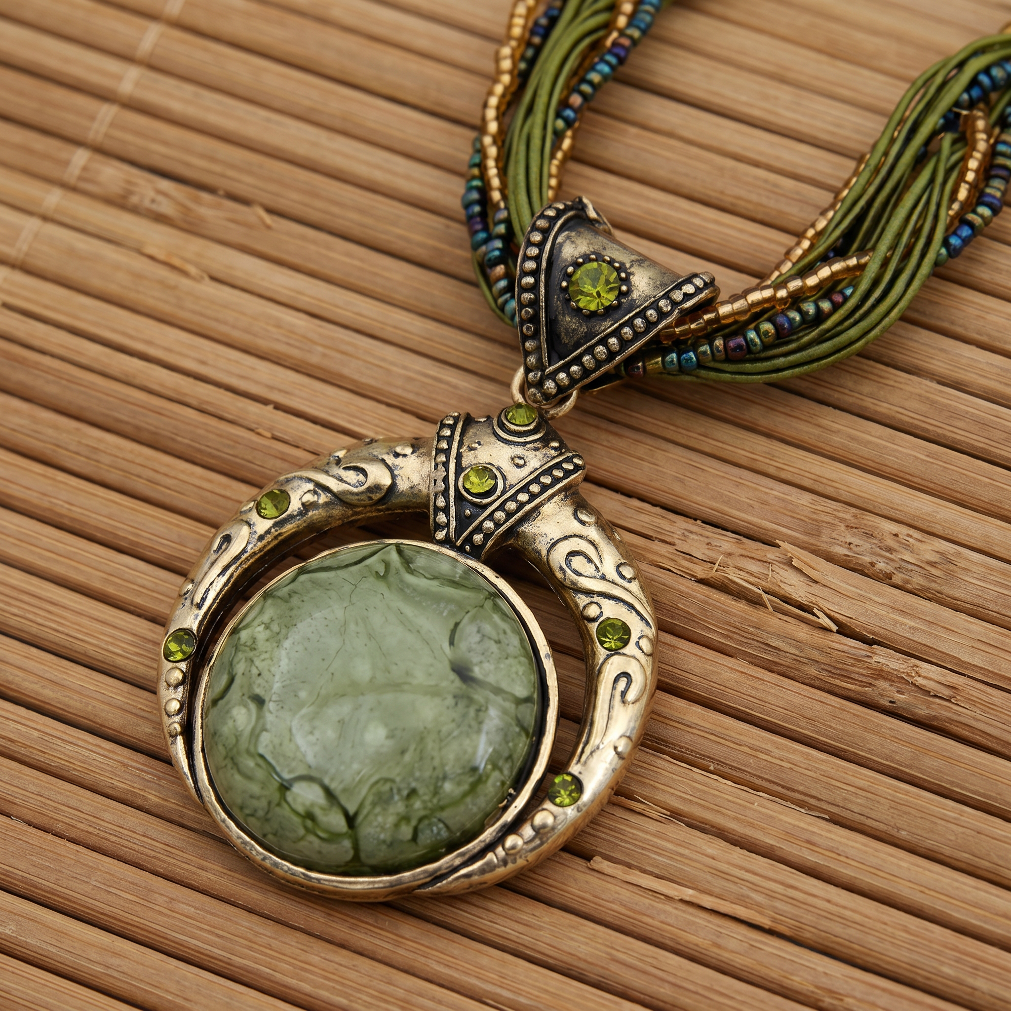 Raya – Goldene Kette mit Grünem Anhänger