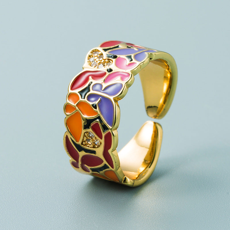 Kamille – Ring Camille Groß Blau Blattmuster