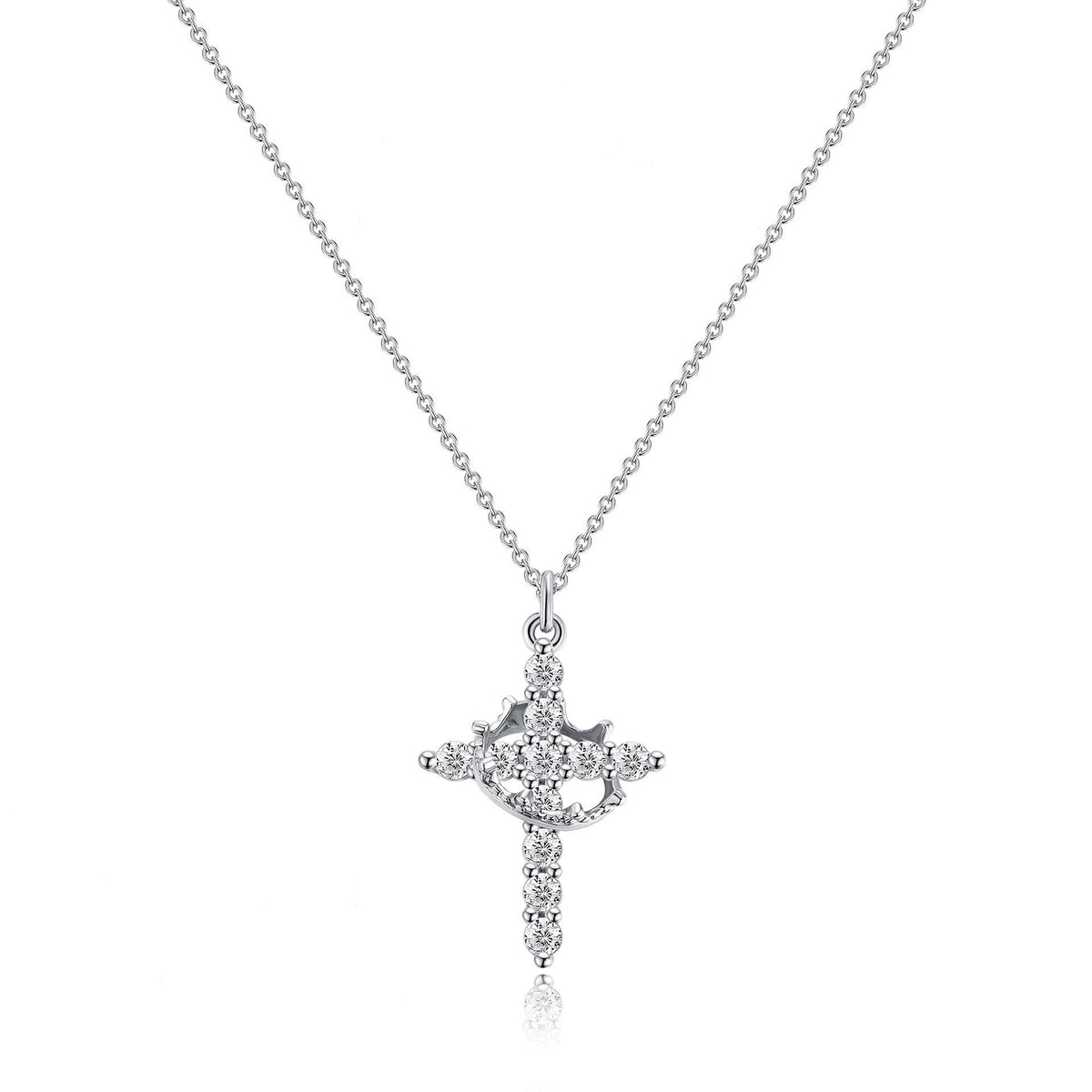 Damen Anhängerkette mit Kreuz- und Kronenmotiv und Steinbesatz