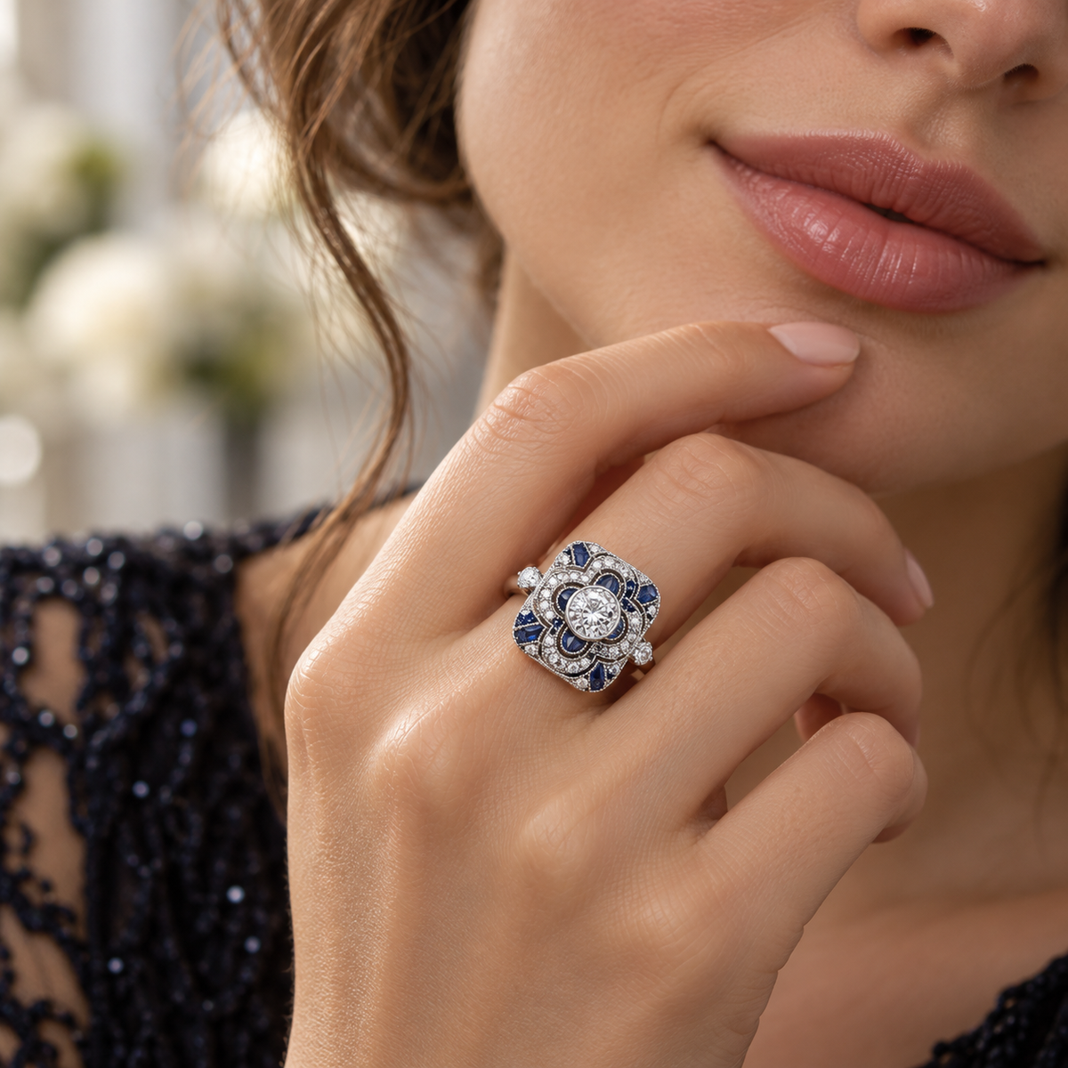 Damen Vintage-Ring mit dekorativem Steinbesatz